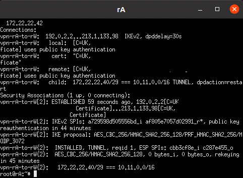 StrongSwan IPSec tunnel running with connection established