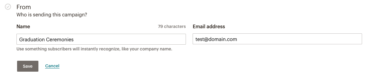 The from section in mailchimp giving choice of an arbitrary sender to the user